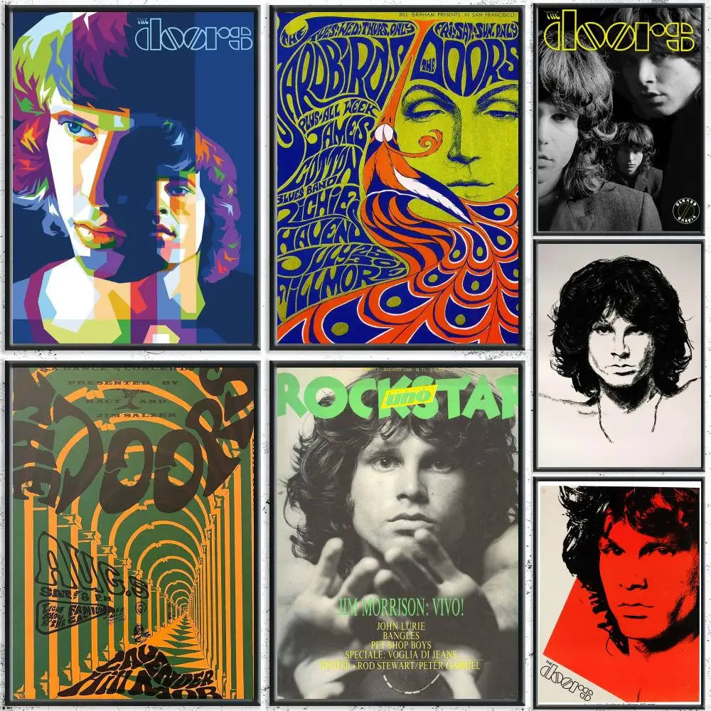 Cantante las puertas Jim Morrison pintura caligrafía HD lienzo cartel sin arrugas impermeable todo el espacio decoración de pared