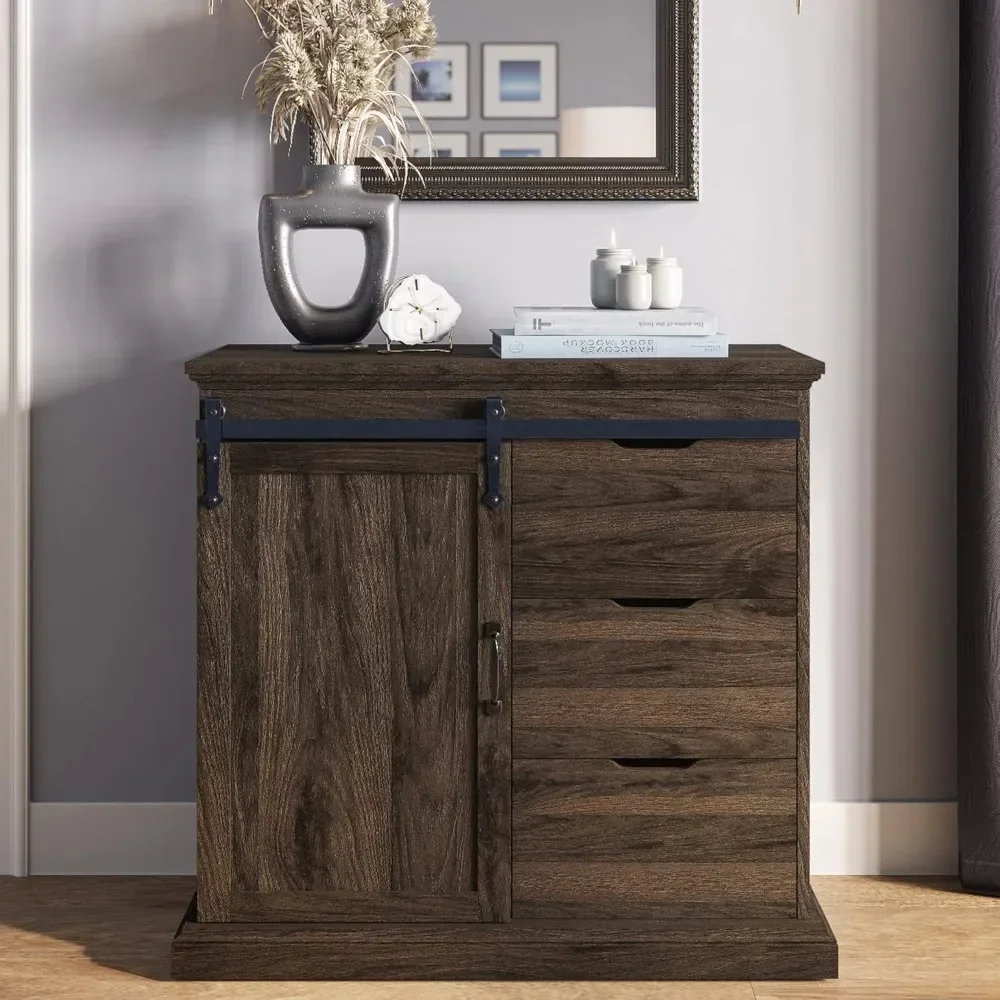 

Sideboard Buffet Cabinet with Storage Console Table Coffee Bar Storage Cabinet with 1 Sliding Barn Door and 3 Drawers for Living