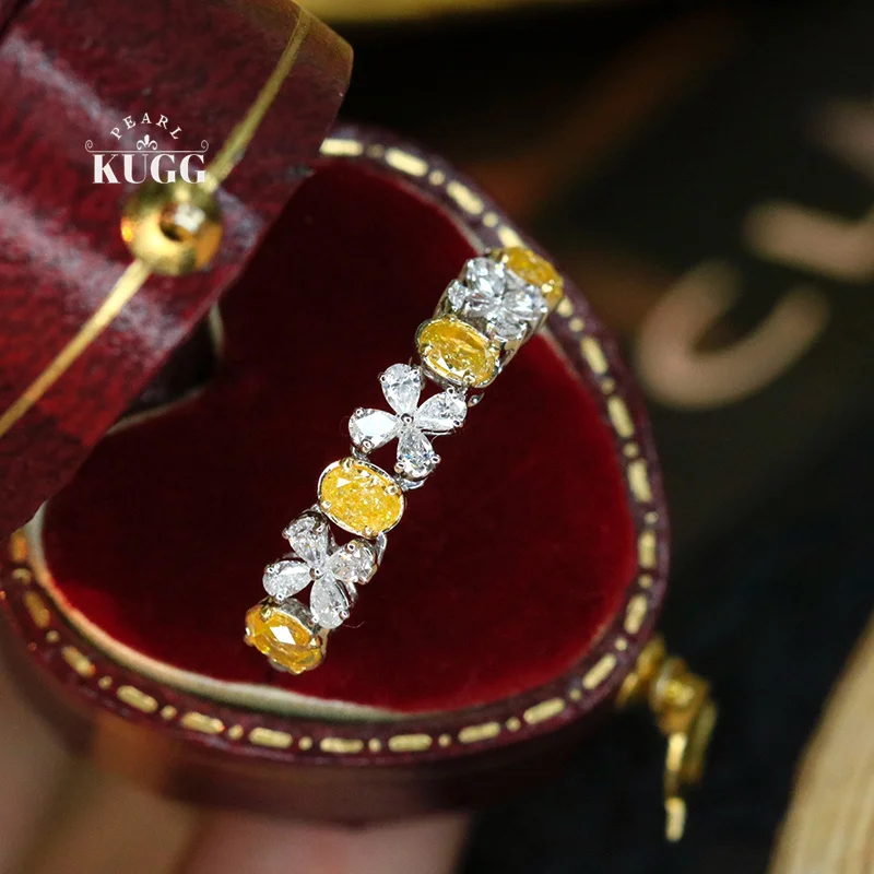 

Кольца KUGG из 100% белого золота 18 карат, романтический элегантный стиль, обручальное кольцо с настоящим натуральным желтым бриллиантом для женщин, высокие свадебные украшения