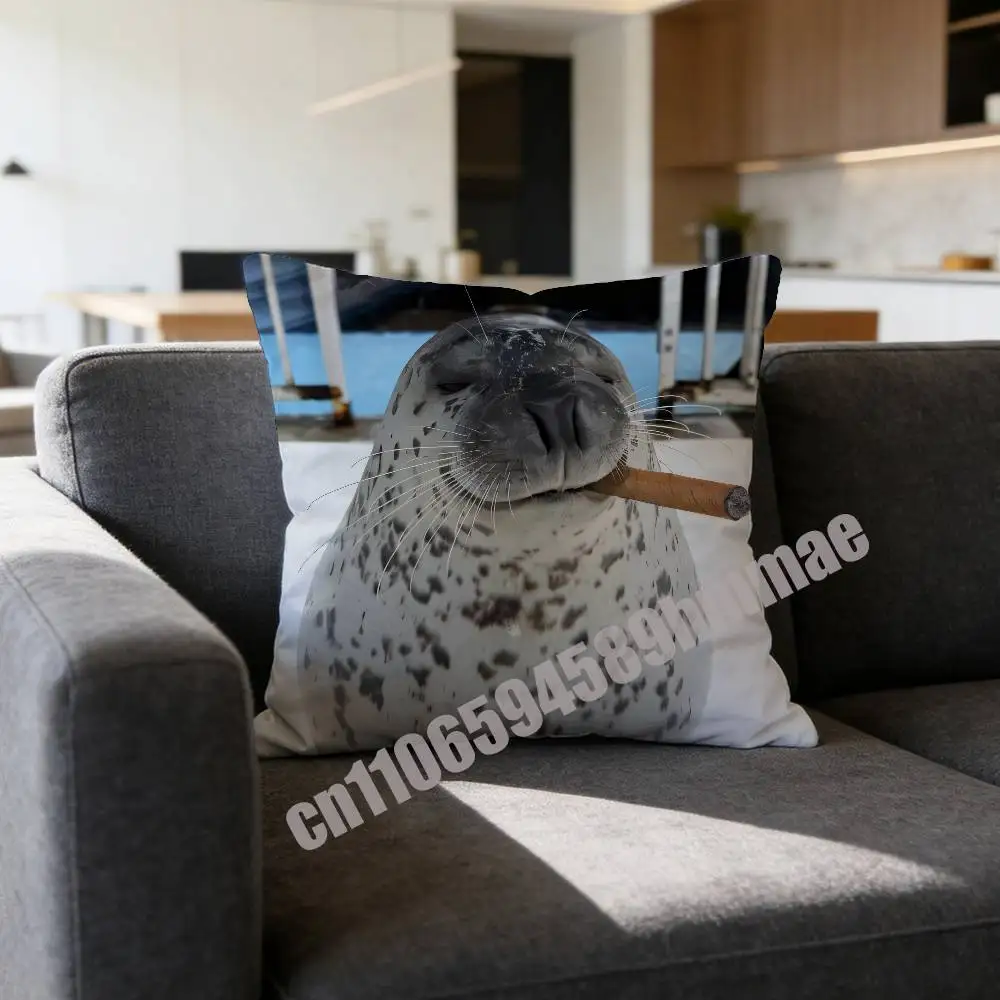 

For Throw Pillow Case Sham 45x45cm 35x35cm Square Bedroom Seals Fruit Cute Seal Sea meme Pillowcase Cushion Cover