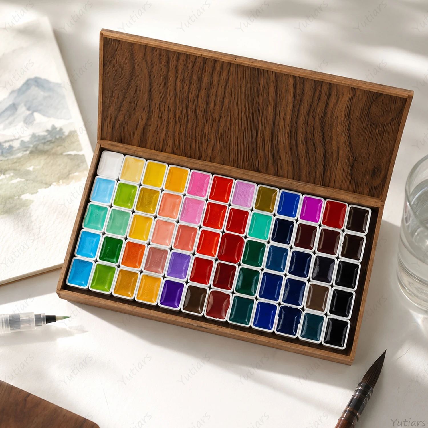 Watercolor Paint Set Solid Pigment - 60 Color Watercolor Paint Palette Wooden