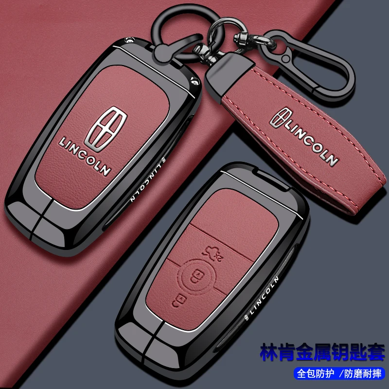 Zinc Alloy Leather Key Fob Cover Case for Lincoln Z/Navigator/Adventurer/Aviator/MKZ/MKC/MKX - Anti-Scratch Luxury Metal Shell