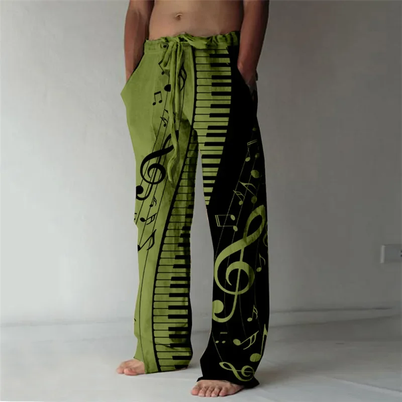 Summer beach pants men's simple casual wide-leg pants 3D printing music fashion wide-leg pants Hawaiian style pants