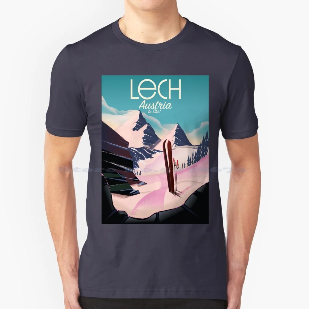 Lech Austrian Ski Poster T Shirt 100% Cotton Tee Lech Austrian Ski Lech Ski Ski Travel Retro Ski Love To Ski Cartoon Ski