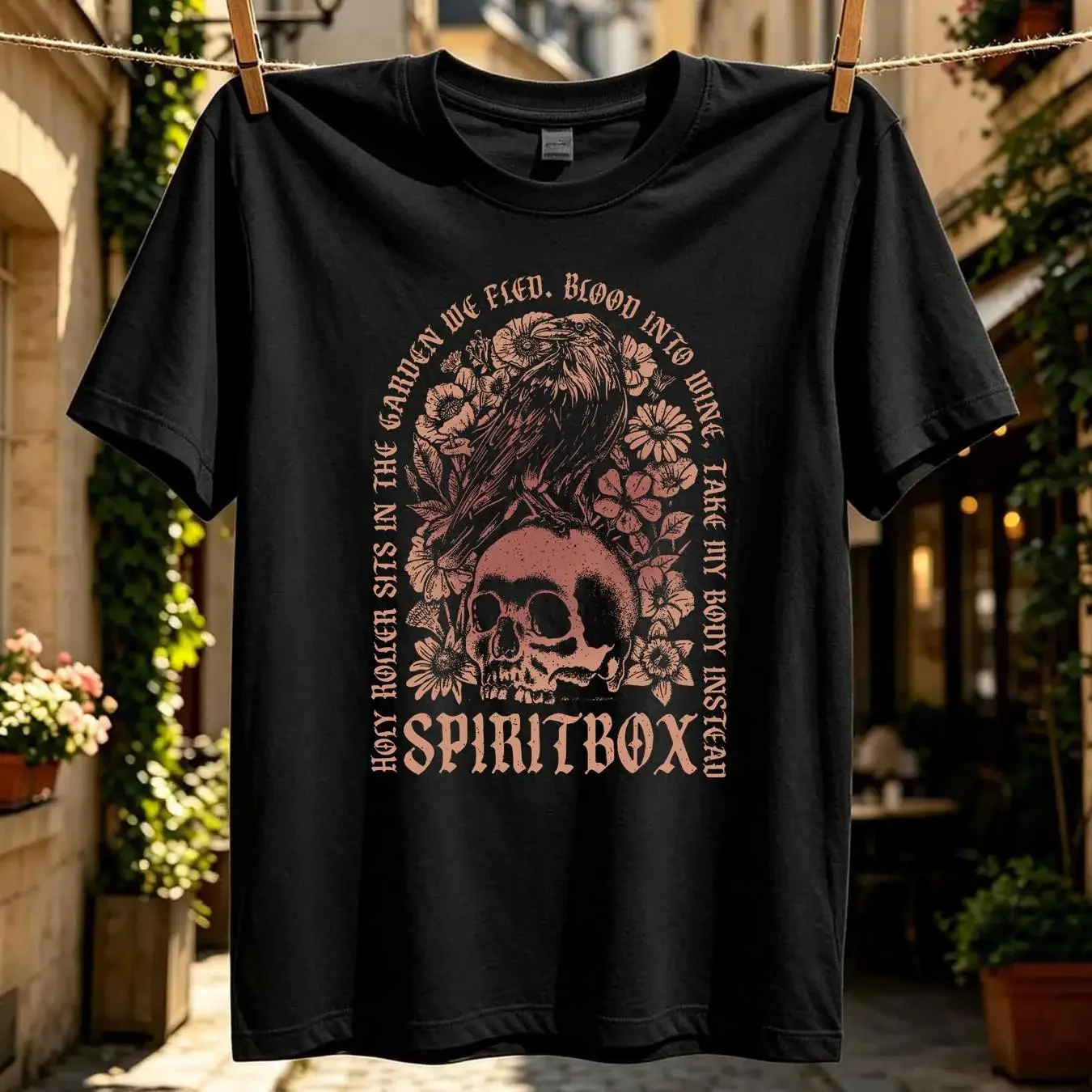 washed T Shirt New Spiritbox Band Black Cotton SP80612 long or short sleeves vintage Washed Slightly Casual