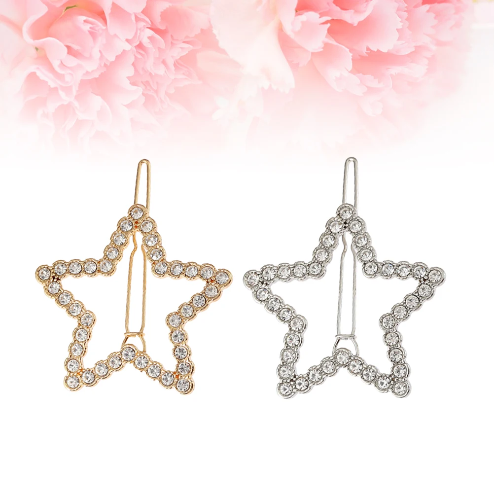 

4Pcs Hairpin Alloy Pentagram Clips Drill Pins Girl Barrettes Alloy Hairpin Wedding Daily Accessories