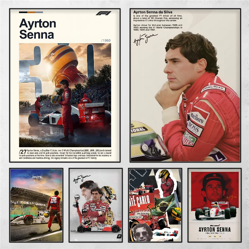 1pc Hot Competitive Sports F1 Ayrton Tacing Driver Senna Poster HD Posters Home Room Bar Cafe Decor Art Wall Painting Picture