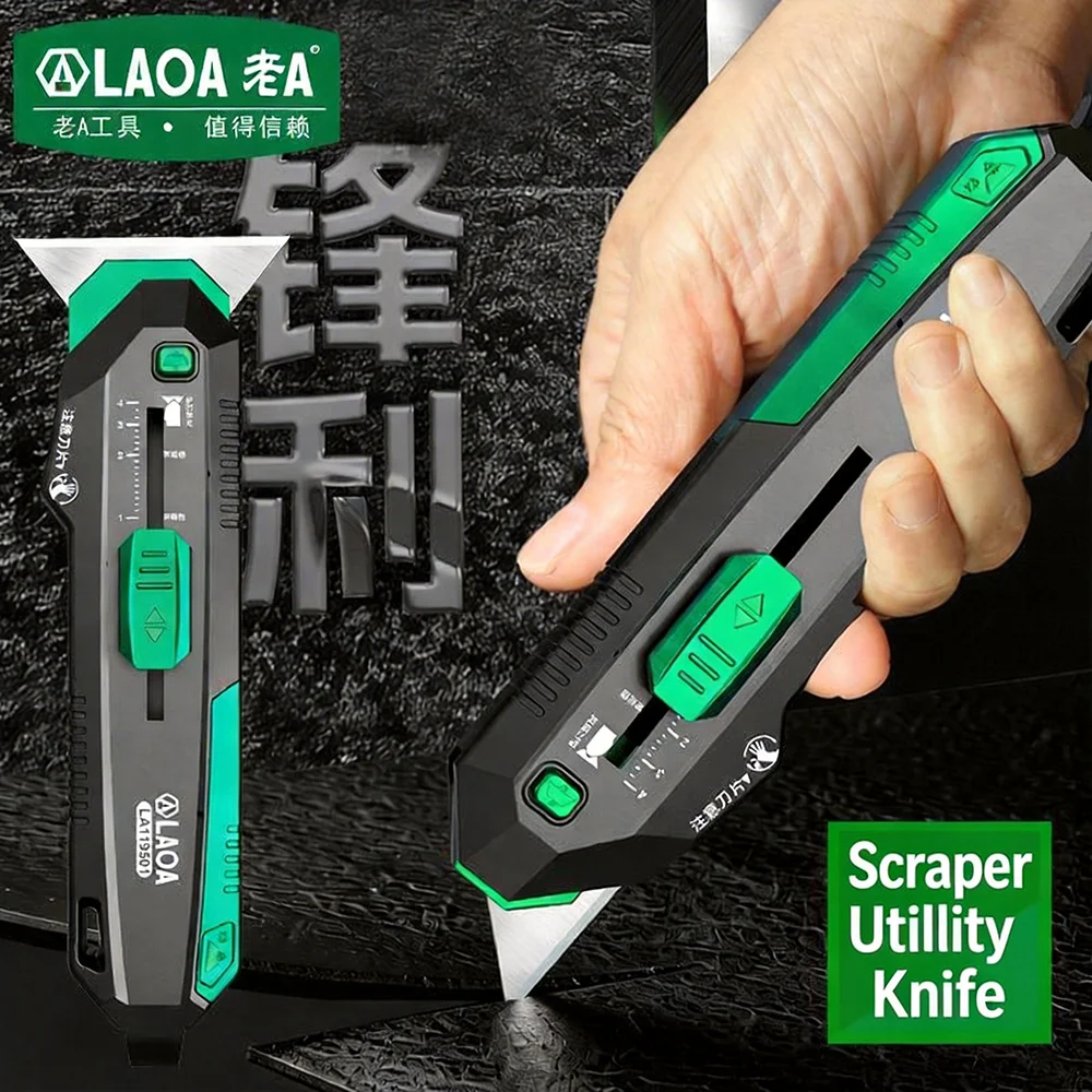 LAOA Retractable Utility Knife Heavy Duty Box Cutter Scraper Tool with Sharp Replaceable Blades Portable Hand Cutting Tool