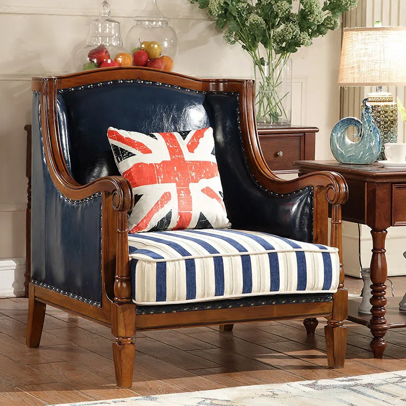 Divano rurale interamente in pelle di legno massello, divano in tessuto di pelle di piccole dimensioni per soggiorno per tre persone in pelle bovina di primo strato