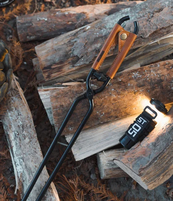 

2026 Thickened Carbon Steel Fire Tongs with Leather Cover - Long-Handled Barbecue Clips & Fire Poker for Outdoor BBQ