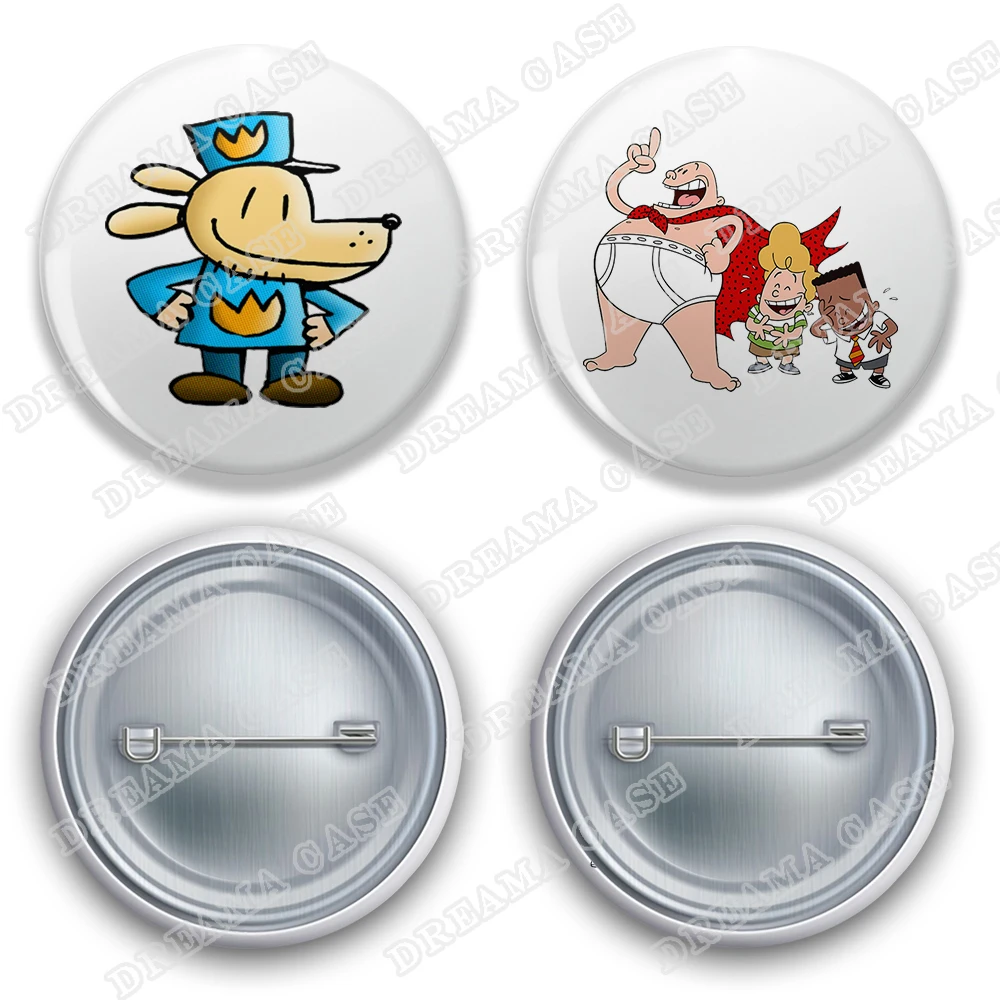 Cute Captain Underpants Round Badges for Accessories Dog Man Profesor George Button Brooch Pins Fans Friends Birthday Gifts