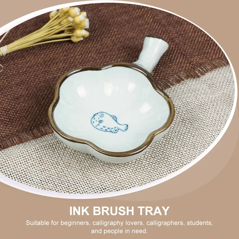

1Pcs Premium Ceramic Ink Dish Smooth Ink Plate with Brush Holder Function Ideal for Writing Art Study Office Home Decor Use