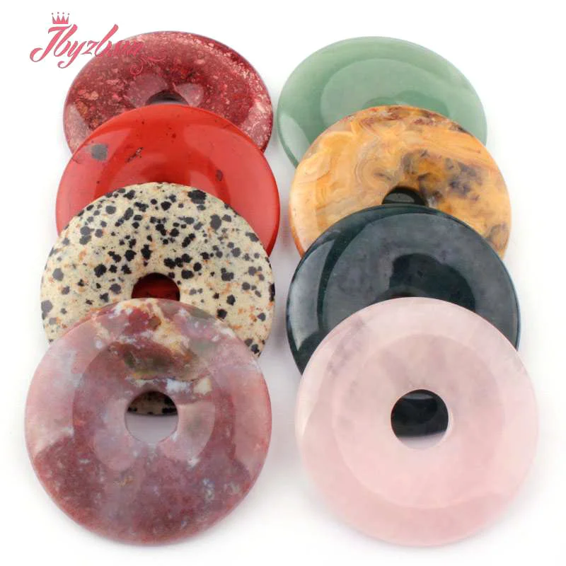 20/30/40/40mm Donut Rings Agate Jasper Jade Lapis Natural Stone Beads for DIY Charms Pendant Components Jewelry Making 1 Pcs