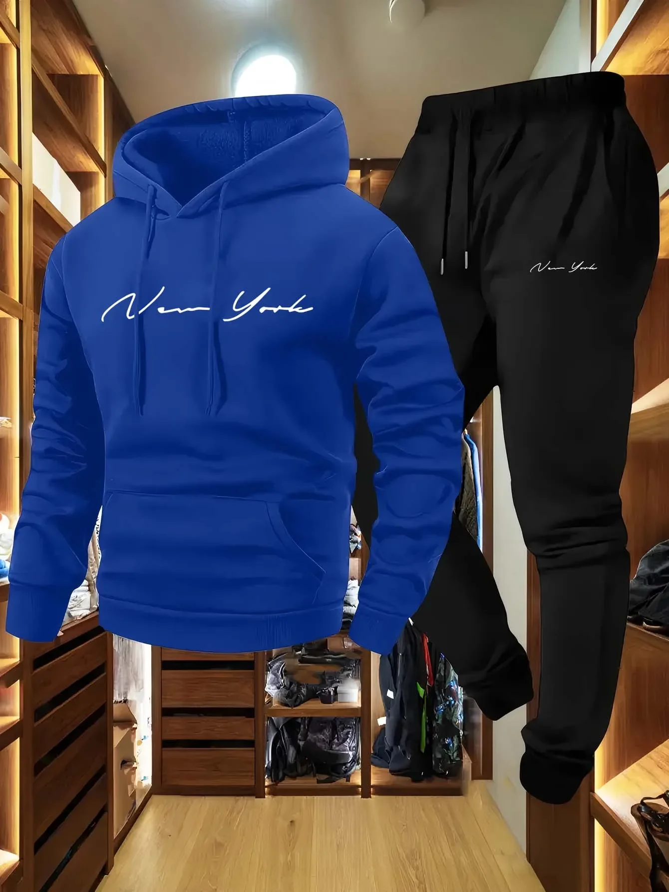 New York Themed Men's Soft Hooded Sweatshirt and Sweatpants Set Comfortable Athletic Wear for All Seasons tracksuit clothes view 3