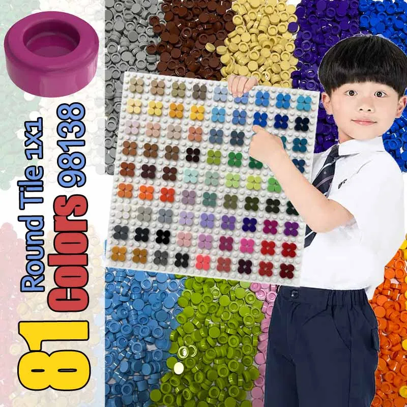 81Colors 98138 Flat Tile 1x1 Round Circle Pixel Painting Building Block Toy Mosaic Drawing for Artist Professional Player 100pcs