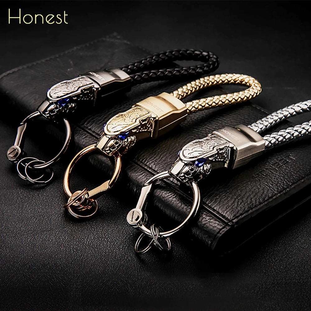 Luxury Car Key Chain Men Women Rhinestone for Key Ring Holder High-Grade Bag Purse Charm Jewelry Leather Rope Fathers Day Gift