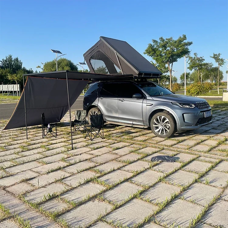 wholesale family outdoor car side awning Hard Shell Car Roof Top Tent With Side Awning custom