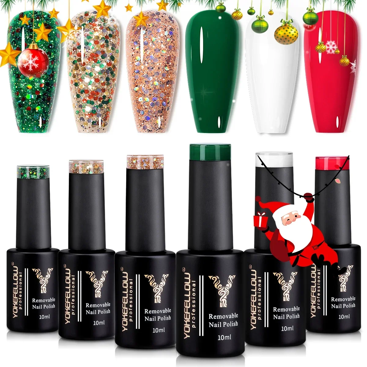 YOKEFELLOW Christmas Gel Nail Polish Burgundy Dark Red Green Caramel Gel Nail polish Set Nail Art Christmas Gift 6PCS 10ML