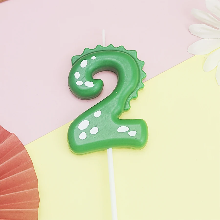Grüne Dinosaurier-Zahlen 0–9 + 8 Stück grüne Kerzen „Happy Birthday“-Kuchenkerze für Kinder, Prinz, Party, Cartoon-Dinosaurier-Dekoration – Detail 14