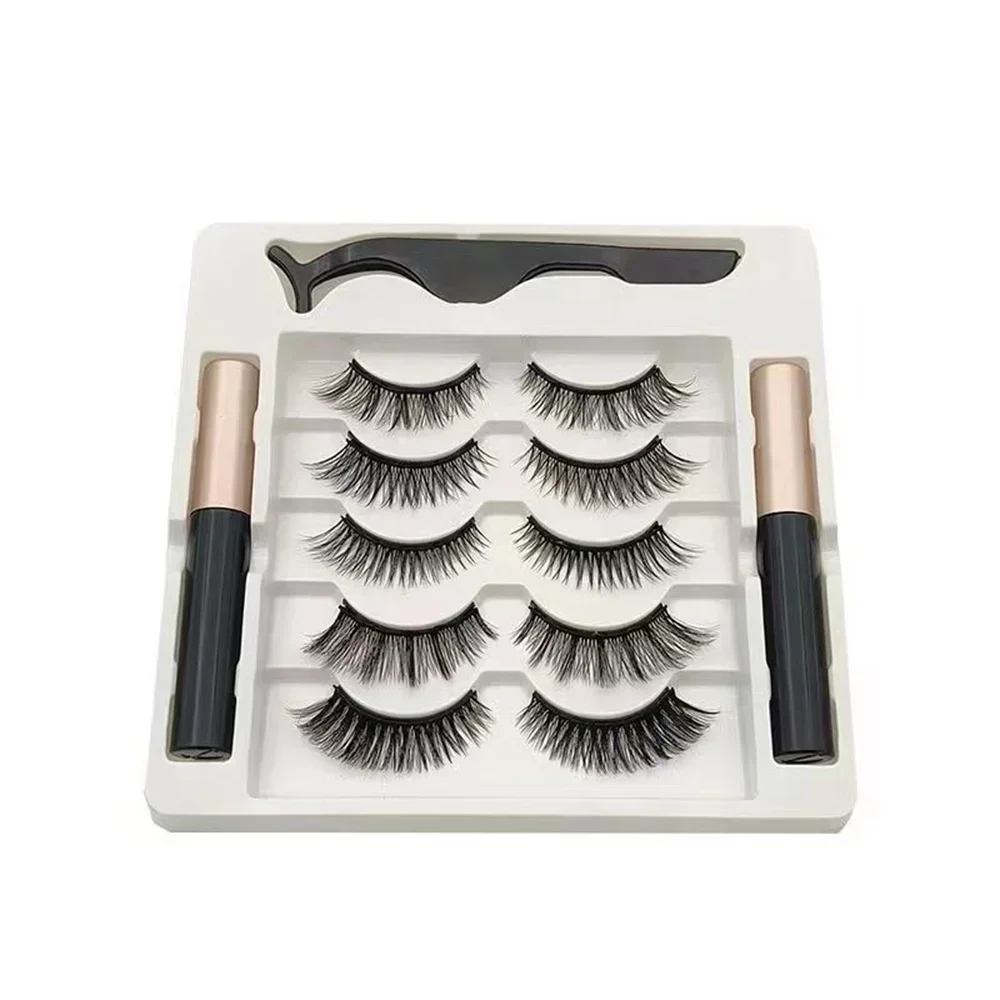 5 คู่ขนตาปลอมชุดแถบธรรมชาติ Cilia อายไลเนอร์ปลอม Dramatic Volume หนาสังเคราะห์ Eye Lashes แต่งหน้า