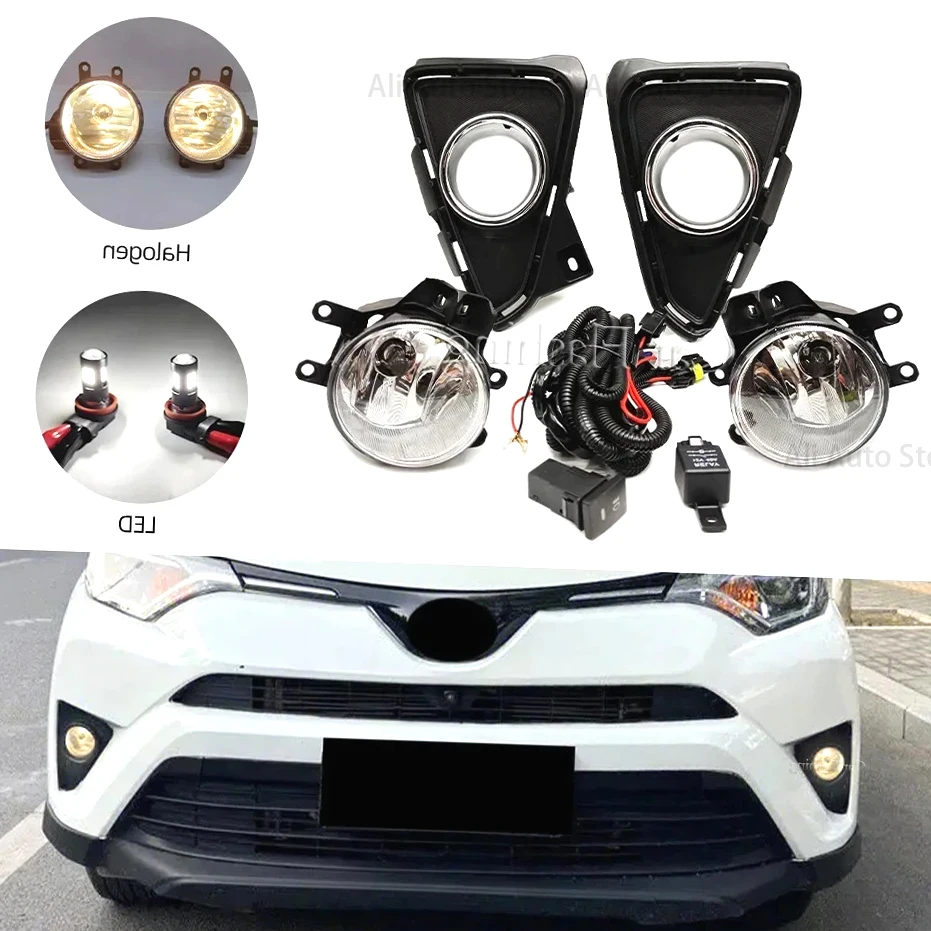 

Car LED Fog light For Toyota RAV4 2016 2017 2018 headlight fog lamp cable Switch Grille cover halogen foglights frame