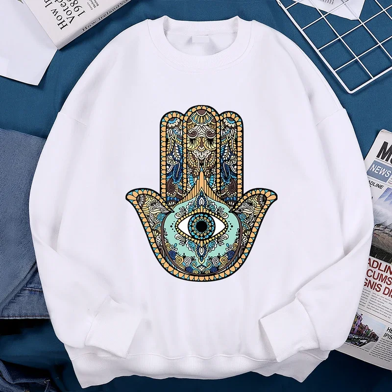 The Blue Eyes In The Palm Sweatshirt Mens Cartoons Hip Hop Hoodie Funny O-Neck Streetwear Autumn Fleece Long Sleeves Couple