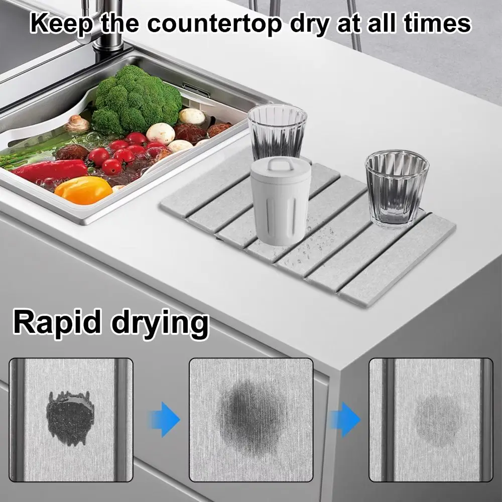 

New Foldable Stone Dish Drying Mat Reusable Nonslip Stone Drying Pad 40*30cm Dish Drainer Mat Home Kitchen