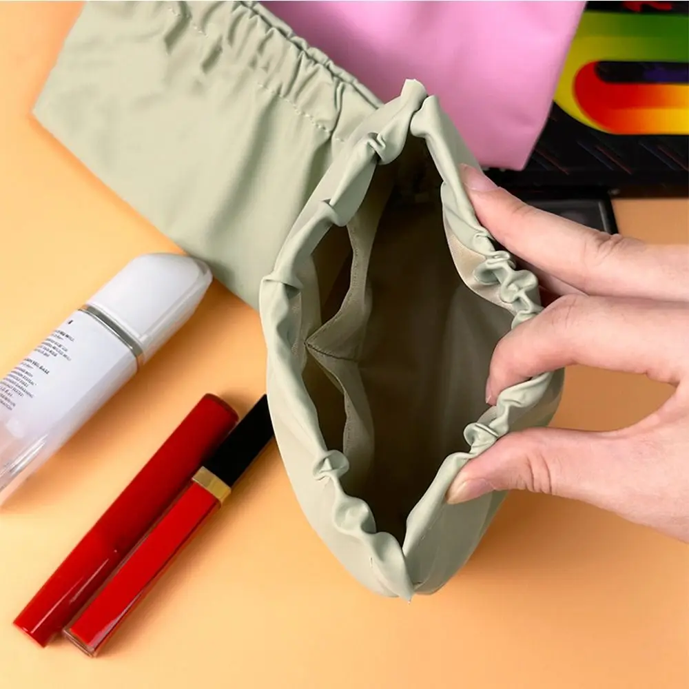 Solid Color Leaf Spring Bag Casual Self-closing Large Capacity with Inner Partition Bag Wash Pouch Cosmetic Bag Outdoor