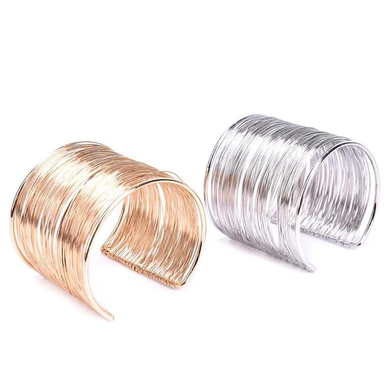 Gold Silver Color Wide Open Cuff Bracelets Bangles For Men Women Male Female Bangle Alloy Big Bracelet Fashion Jewelry