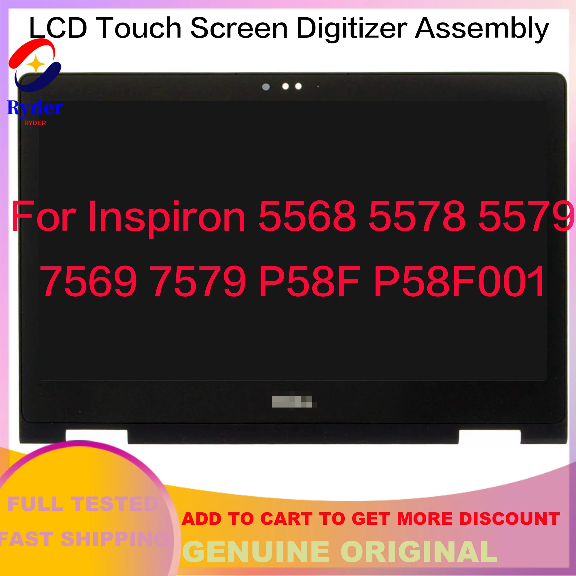 15.6 Inch FHD 1080p For Dell Inspiron 15 5568 5578 5579 7569 7579 P58F P58F001 LCD Touch Screen Digitizer Replacement Assembly