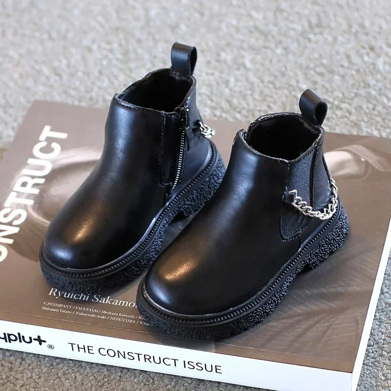 botas 2023Girls Boots New Autumn Winter Boys Ankle Boots British Style Children Chain Shoes Zip Trendy Baby Short Boots botines