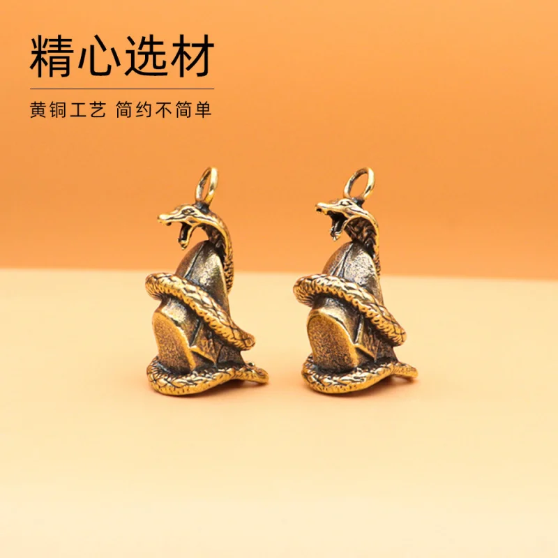 2024Ingot Snake Pendant Brass Ancient Style Fu Lu Twelve Zodiac Snake Chinese Keychain Small Gift One Piece Wholesale