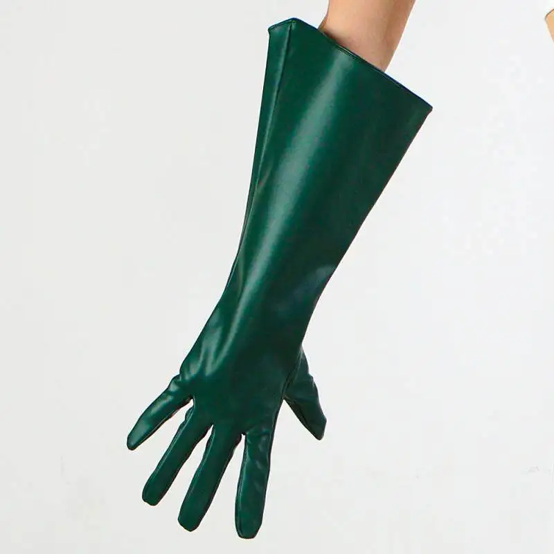 15 Zoll (38 cm) lange modische Handschuhe aus Kunstleder, PU, hellviolett, Lavendel, Flieder, Puffärmel, weit, locker, große Größe, Nachtclub, sexy – Detail 20