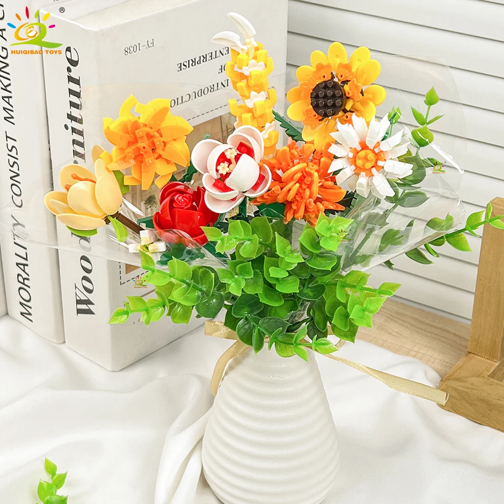 HUIQIBAO MOC Blumenstrauß Modell Micro Baustein DIY Rose Ewige Hause Schreibtisch Pflanze Dekoration Ziegel Mädchen Geschenk Kinder Spielzeug – Detail 7