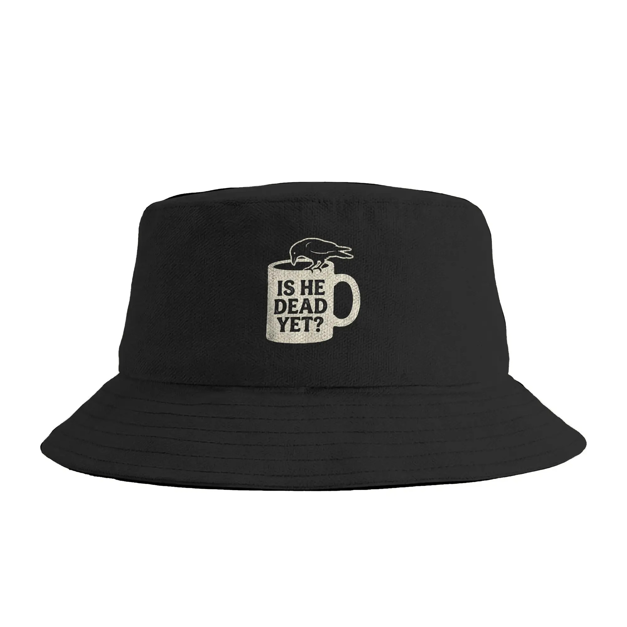 is He Vintage Dead Yet Tshirt Men Raven Bird Dark Humor Bucket Hat  Hip Hop Fisherman Caps Personality Travel Hiking Sun Hats