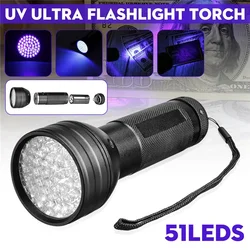 UV Flashlight Black Light Blacklight Detector for Dog Urine Ultraviolet Flashlight 51 LED 395nm Handheld Blac