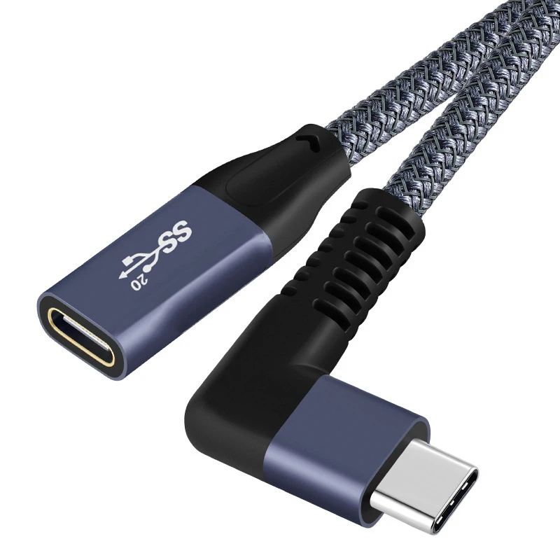 

90 Degree Right Angle USB C Male to Female Extender Type-C 20Gbps Data Cable 4K@60Hz Display PD100W Braid Cord for Laptop Phone