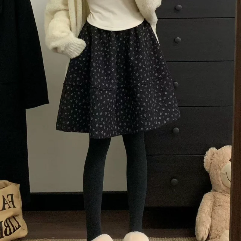 Broken Flowers High Waist Bud Skirts Autumn Winter New Vintage Korean Female Clothing Aura Stylish Patchwork Sweet Knee Skirts