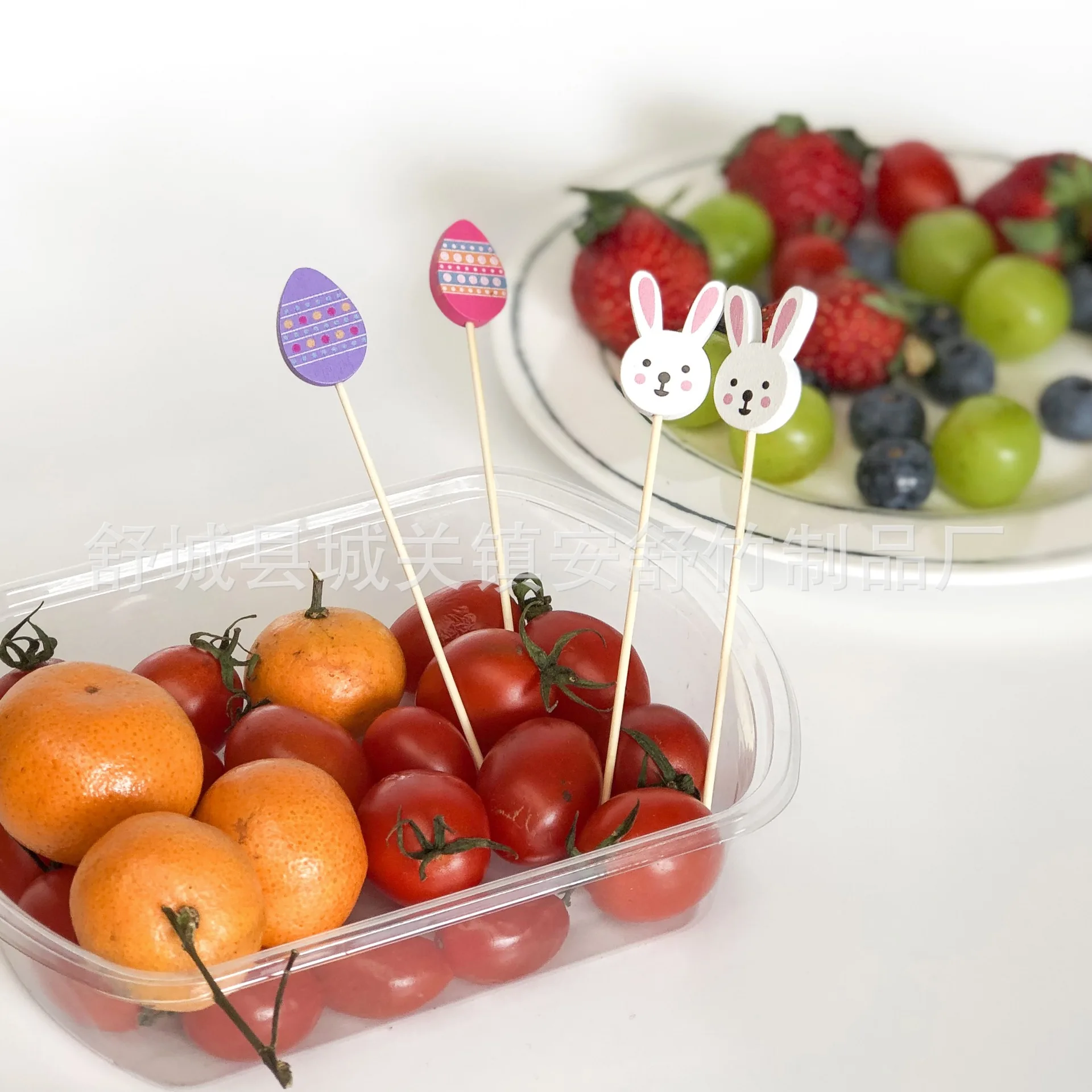 100pcs Easter Rabbit Bamboo Skewer Cocktail Picks Cupcake Topper Disposable Food Dessert Toothpicks Fruit Sticks Party Supplies