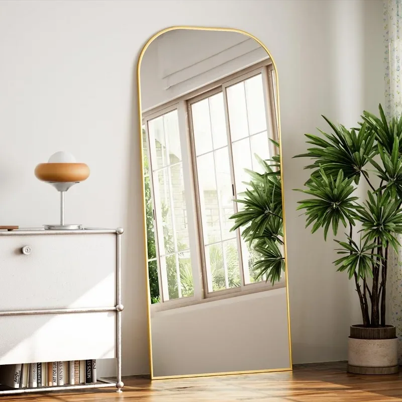 

Full Length Mirror, 71"x26" Mirror Full Length with Stand, Gold Wall Full Body Mirror, Rounded Top Floor Mirror with Aluminum