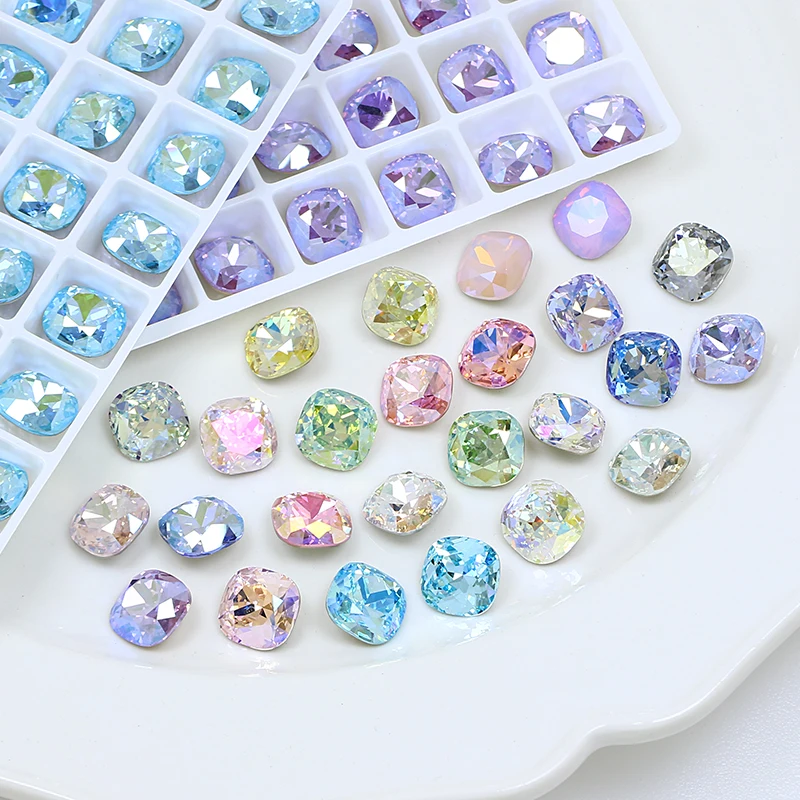 10x10mm Fat Square Shape Effect Color K9 Crystal Fancy Stone Loose Rhinestone Glitter Pointback Stone For 3D Nail Art DIY Dress