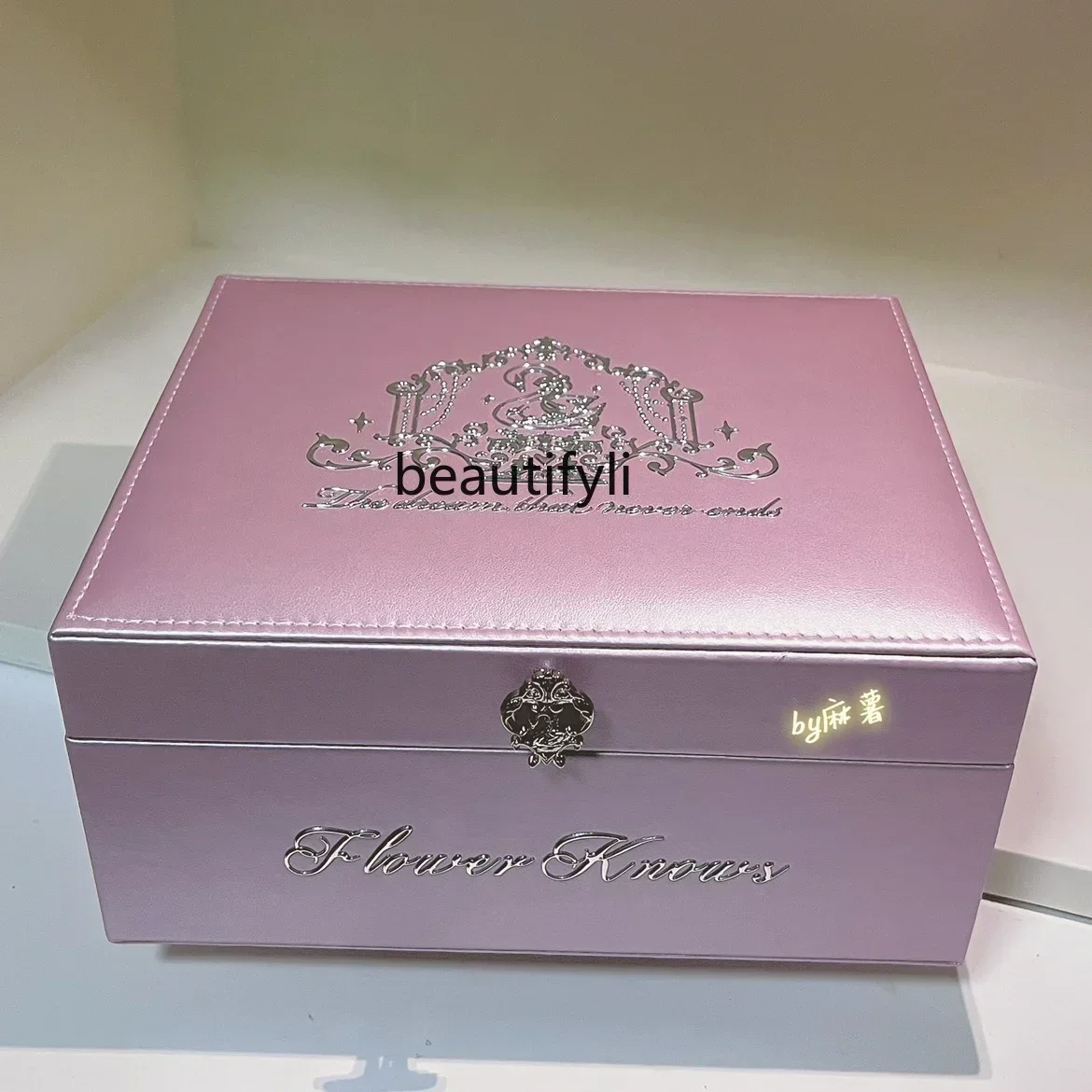 Flower Know 7 Th Anniversary Limited Peripheral Swan Ballet Jewelry Storage Box Handbag Folding Makeup Mirror Puff