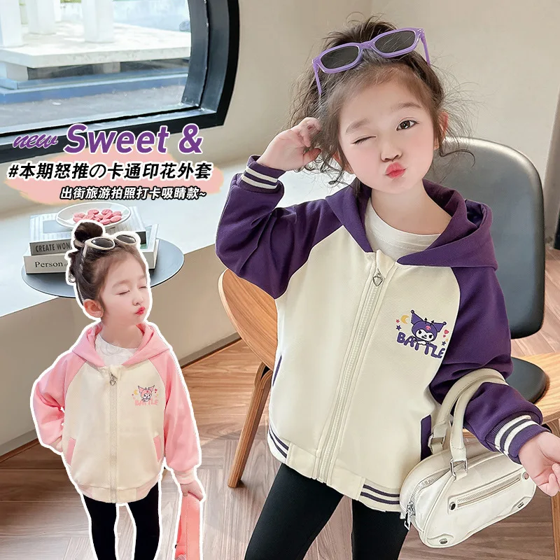 

Girl Heart Kuromi My Melody Girls Coat Sanrio Kawaii Anime Cartoon Sweet Cute Kids Hooded Top Babys Baseball Coat Gift for Kids