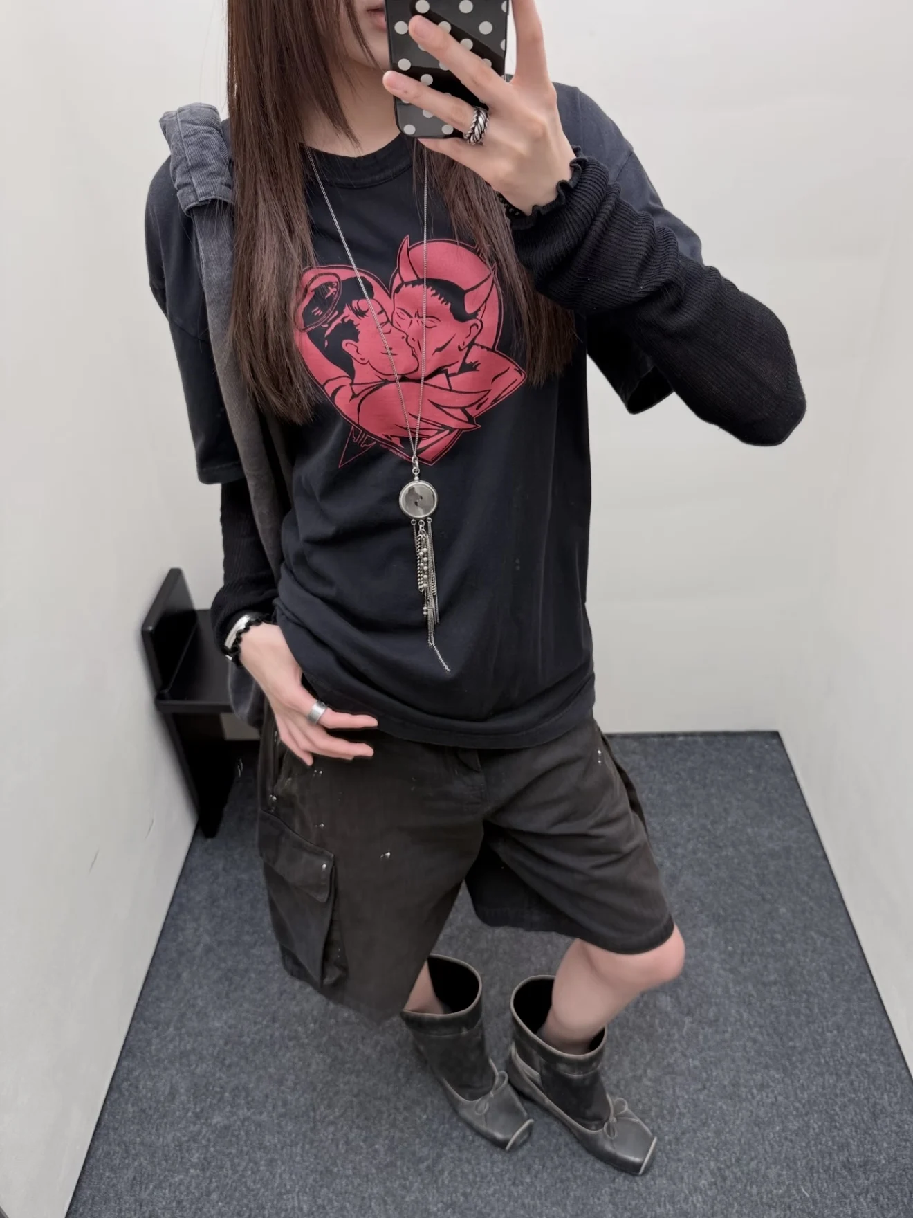 Love Story Angel Devil Heart Print Short Sleeve T-Shirt Men's Casual Cotton round Neck Regular Fit Spring Fashion T-Shirt