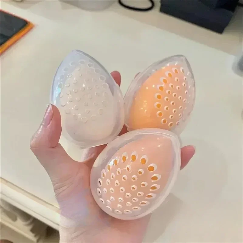 Portable Cosmetic Egg Stand Storage Box Beauty Makeup Sponge Storage Case Puff Holder Empty Cosmetic Transparent Elliptic Box