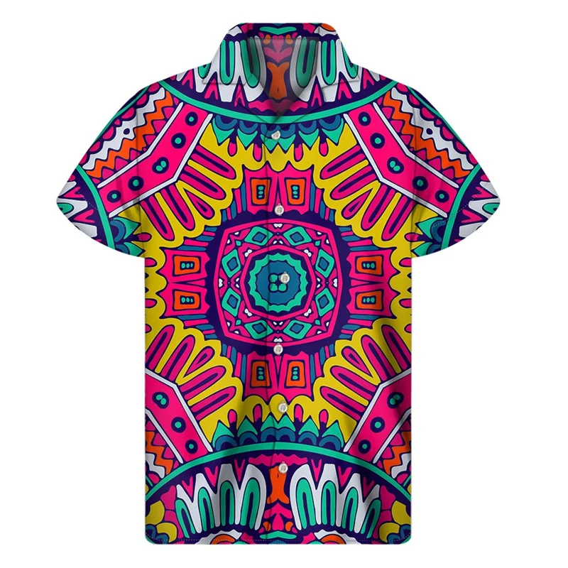 

Colorful Bohemian Floral Hawaiian Shirt Men Summer Street Oversized Short Sleeves 3d Printed Ethnic Shirts Button Lapel Blouse