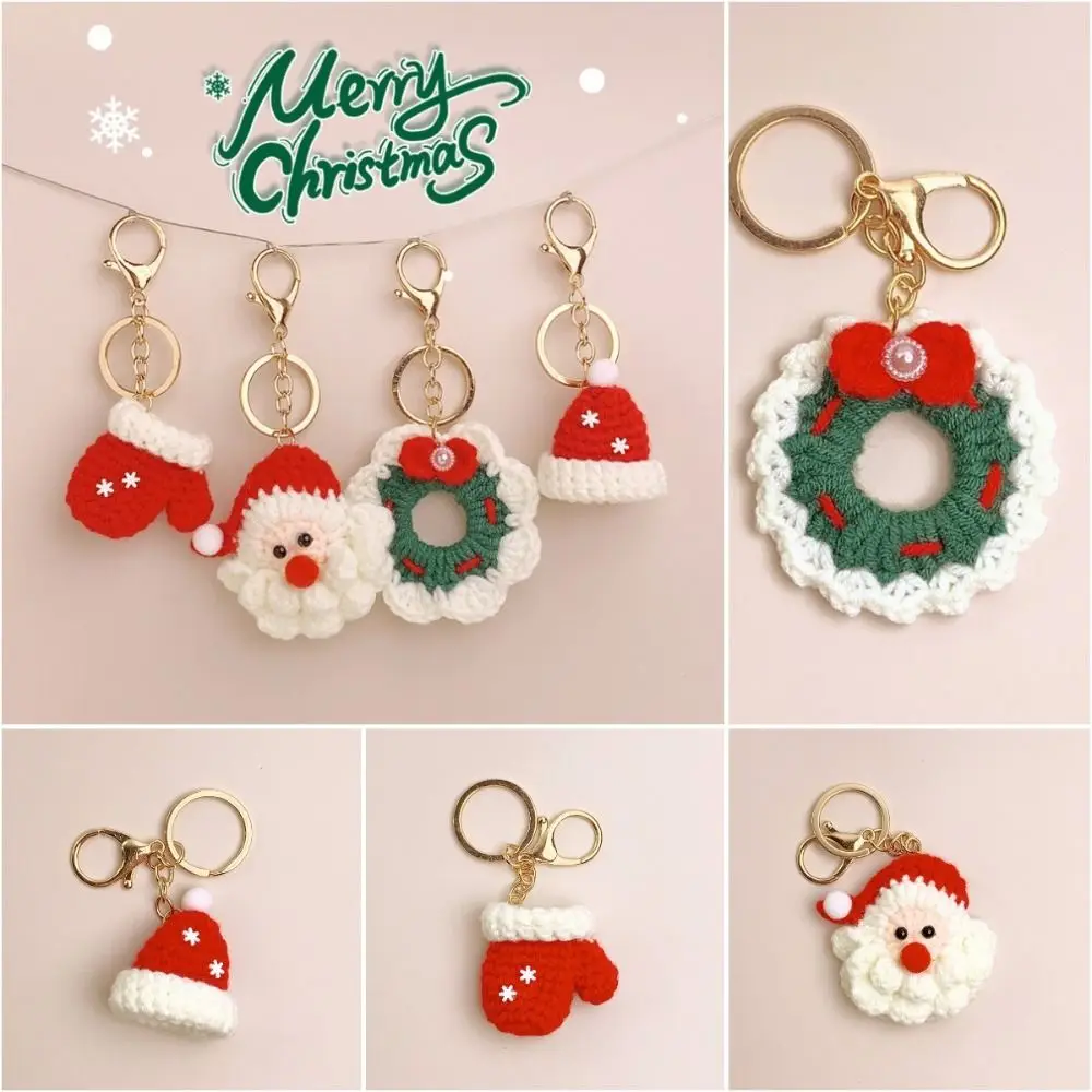 Christmas Mini Knitted Hat Keychains Knitted Hand-woven Christmas Hat Pendant Gloves Pendant Christmas Gloves Keyrings