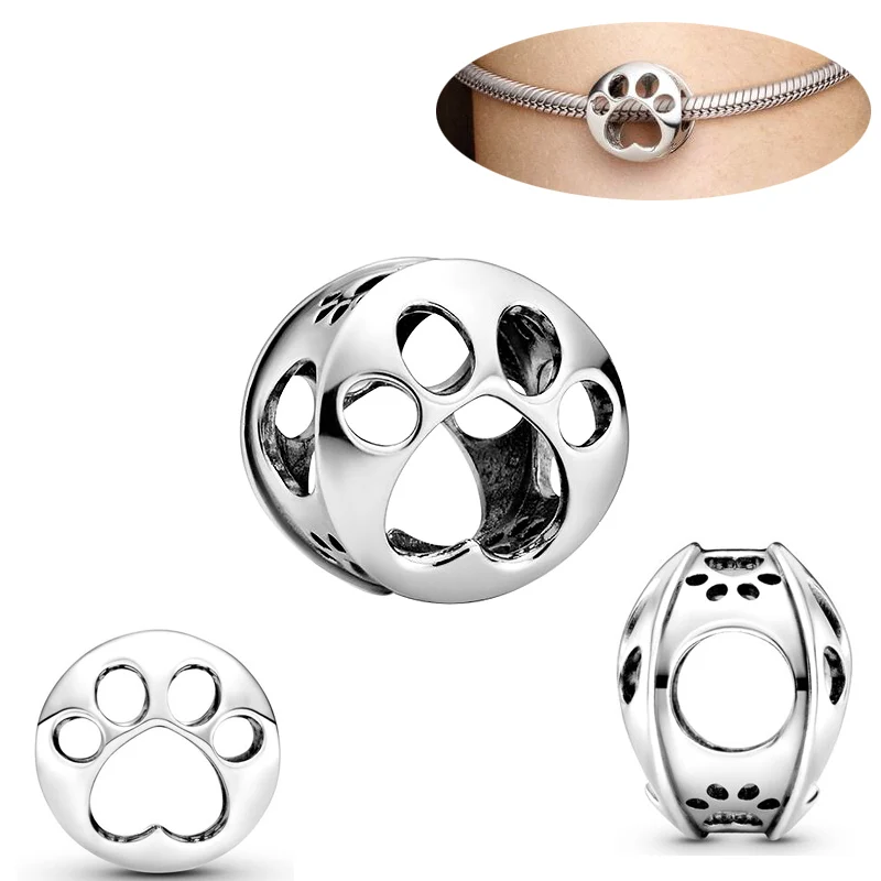 925 Sterling Silver Pave Print Paw Charm Bead Heels Slipper Skating Shoes Fit Original Bracelet Women Fashion Jewelry Diy Gift