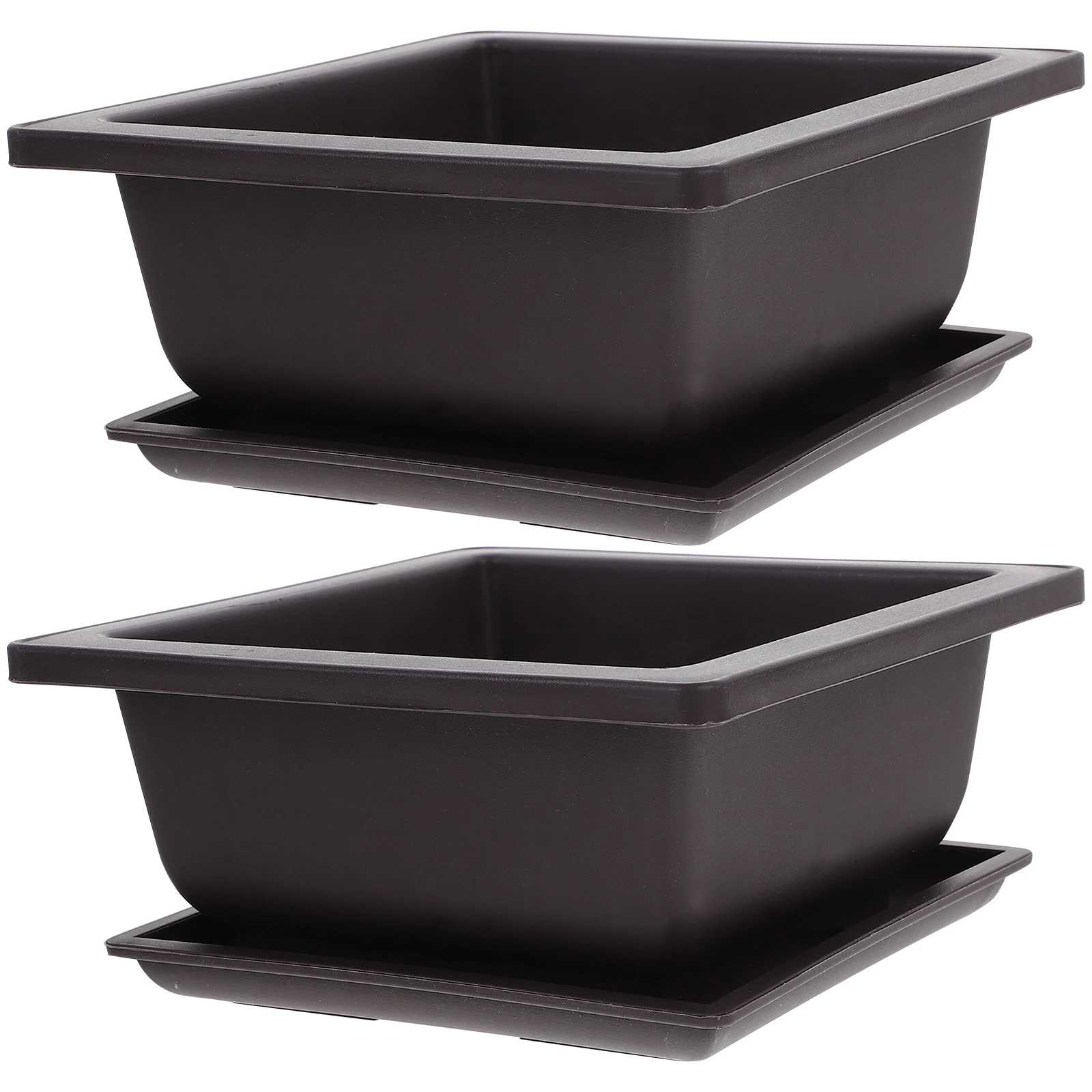 

2 set Square Plastic Plant Pots with Saucer 17cm Succulent Planter Pot Office Decor Flowerpot Set
