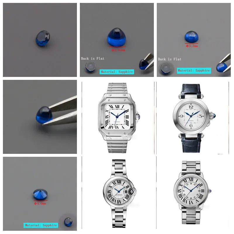 Blue Sapphire Round Suitable for Cartir Crown Fit Ballon Bleu Pasha Panthere Santos Cle Ronde Maillon Drive Tortue Multiple view 6
